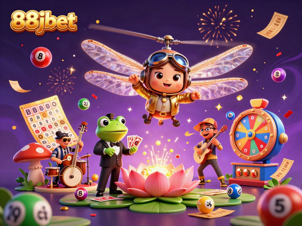 Participate in the thrilling 88jbet lottery atmosphere with vibrant characters and dynamic elements.