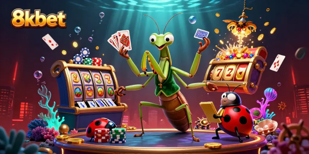 Experience exciting gaming at 8xbet featuring dynamic slots and vibrant characters in an electrifying scene.