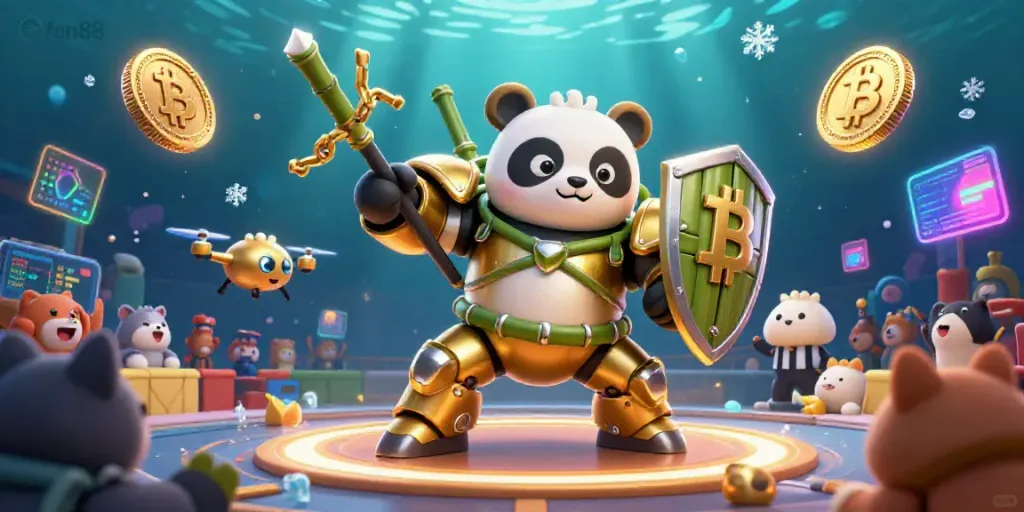 Experience thrilling fun88 gaming with vibrant characters and crypto elements in a tightly packed arena.