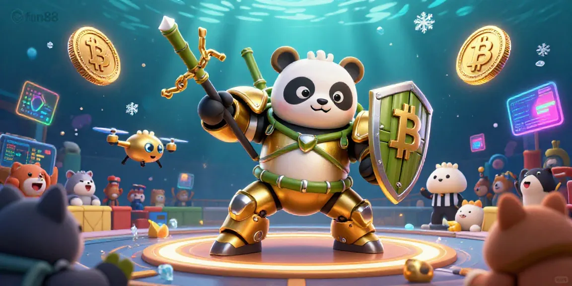 Experience thrilling fun88 gaming with vibrant characters and crypto elements in a tightly packed arena.