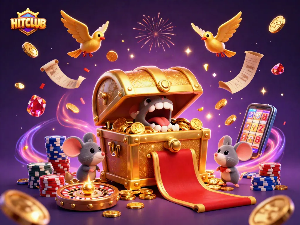 Experience thrilling actions at HITCLUB with vibrant poker chips and magical treasures!
