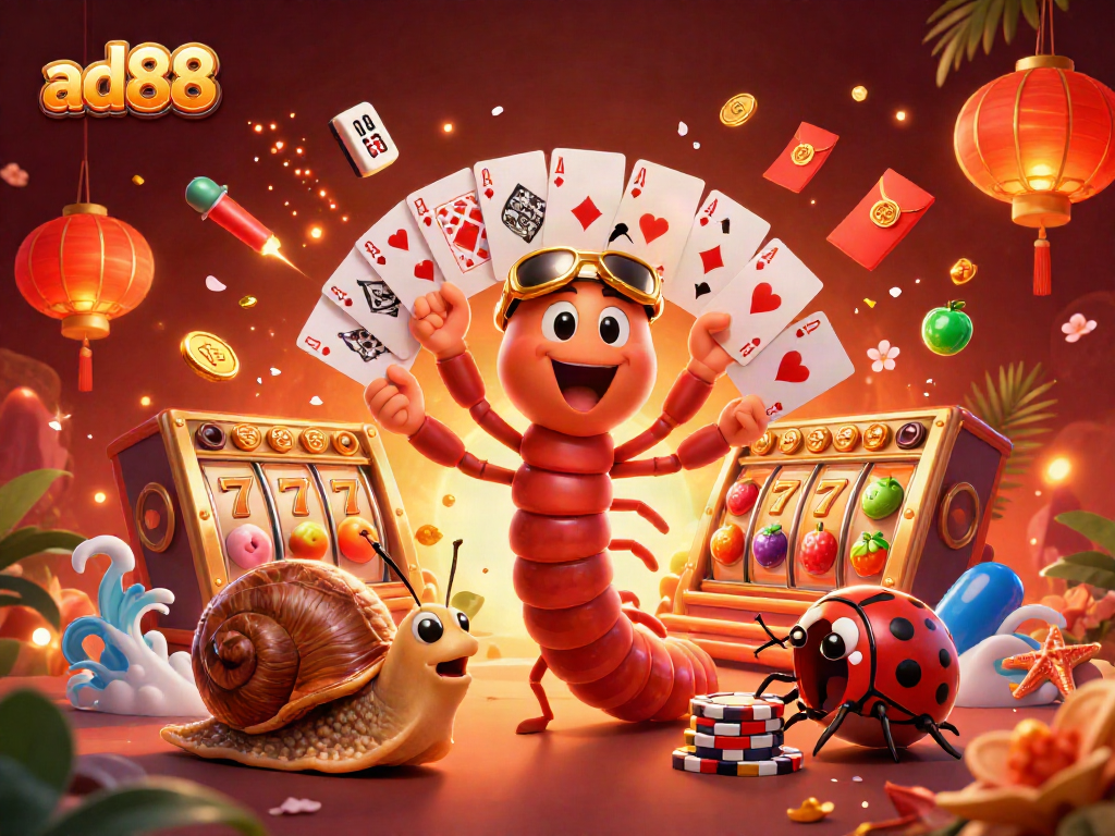 Engage in thrilling casino gameplay with ad88's vibrant characters and dynamic elements.