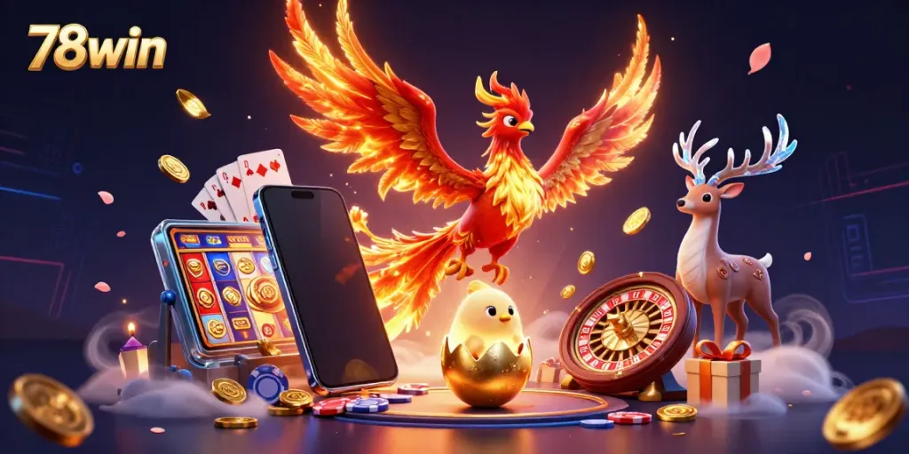 Engage in exciting gameplay at 78win with a vibrant phoenix scene and dynamic slot features.