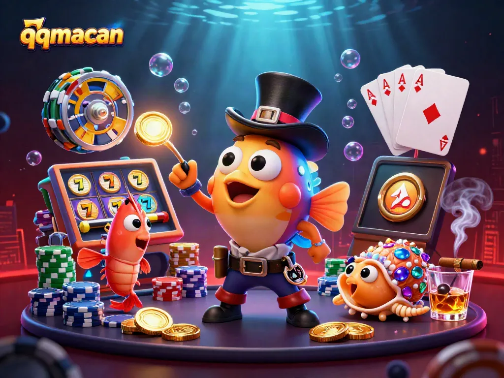 qqmacan scene featuring deep-sea anglerfish attracting golden coins amidst vibrant slot game elements.