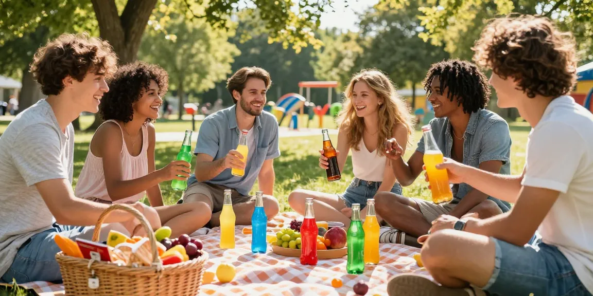 Savoring refreshing soda pop flavors during a lively picnic with friends.