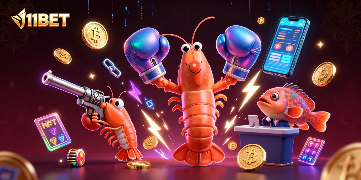 Engage with 11BET's vibrant online casino scene featuring animated casino characters and dynamic game elements.