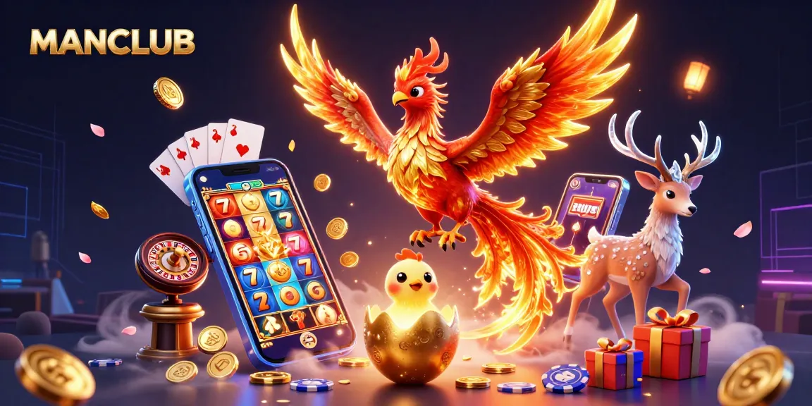 Play thrilling slots with MANCLUB, featuring vibrant games, phoenix characters, and dynamic gameplay.