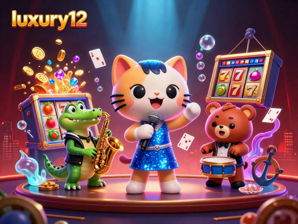 Play luxury12 slots with an artistic scene showcasing a vibrant casino atmosphere filled with action.