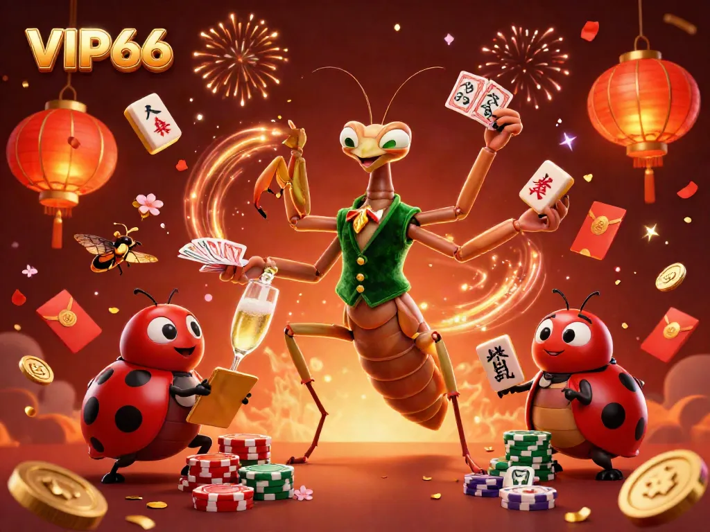 VIP66 showcases dynamic card dealing and gambling excitement with animated characters and casino elements