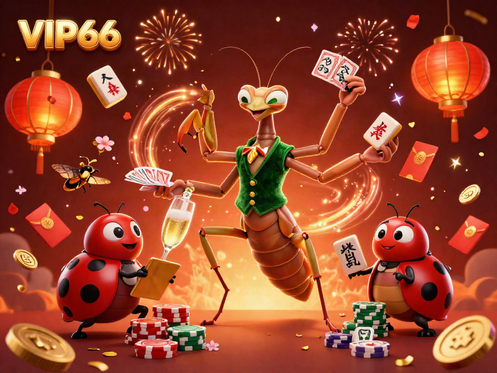 VIP66 showcases dynamic card dealing and gambling excitement with animated characters and casino elements