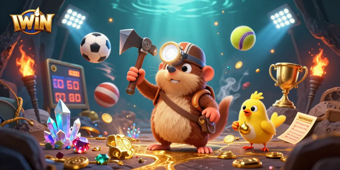 Engage with IWIN's thrilling gambling experience featuring a treasure hunter in a cave!