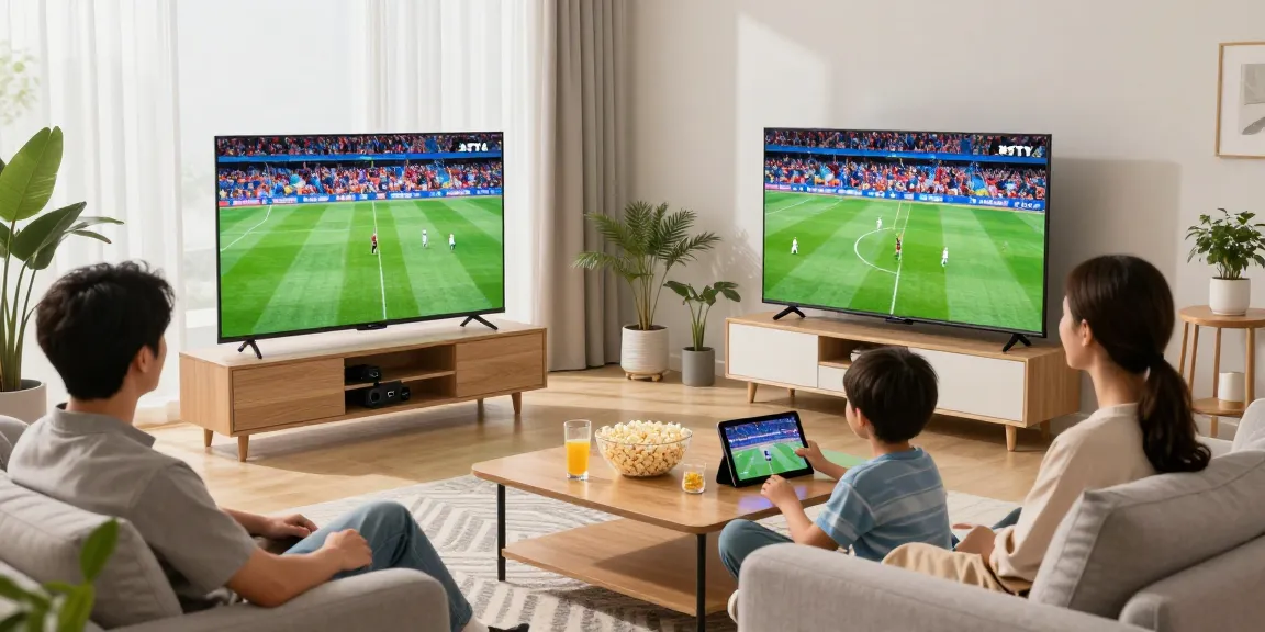 Family enjoying IPTV streaming on a 4K Smart TV in a cozy living room.
