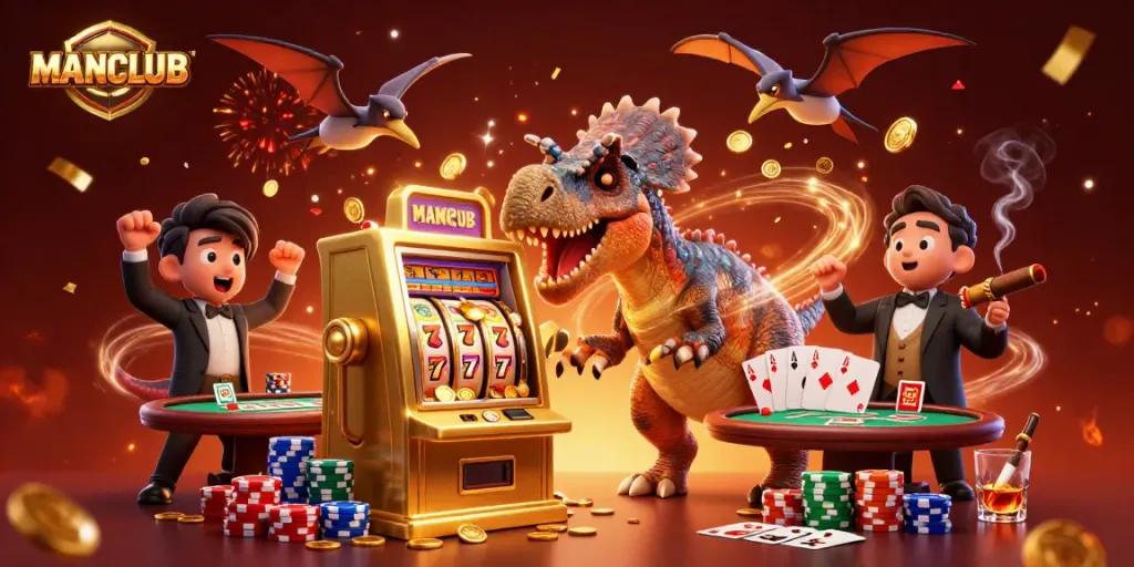 Experience the thrill of MANCLUB as a pachycephalosaurus wins jackpots at a casino