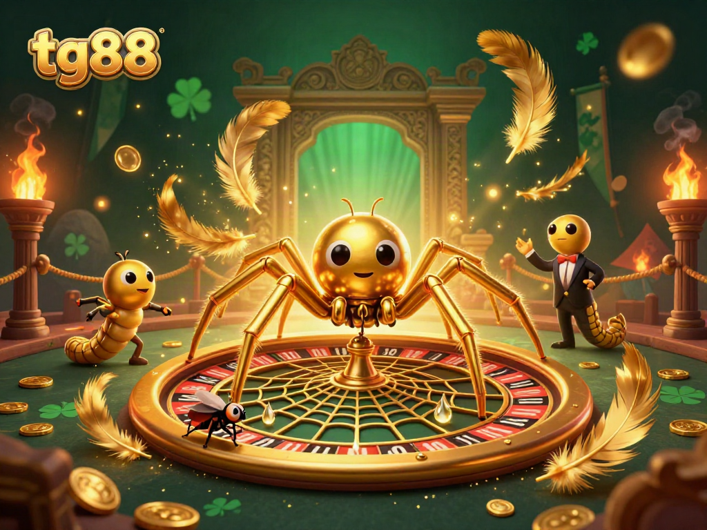 Experience the thrilling bets at tg88 with a golden roulette wheel and vibrant casino elements.