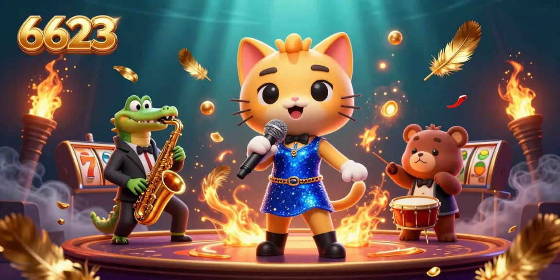 Experience thrilling gaming at 6623 with a vibrant casino illustration featuring jazz and fun.