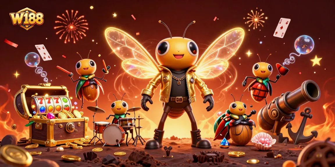 Experience W188's thrilling casino adventures with a vibrant rock star scene featuring lively game elements.