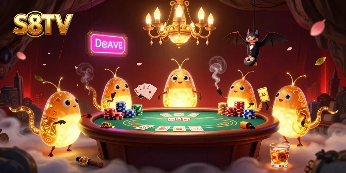 S8TV showcases an engaging 3D scene of glowworms lighting up a vibrant cave casino.