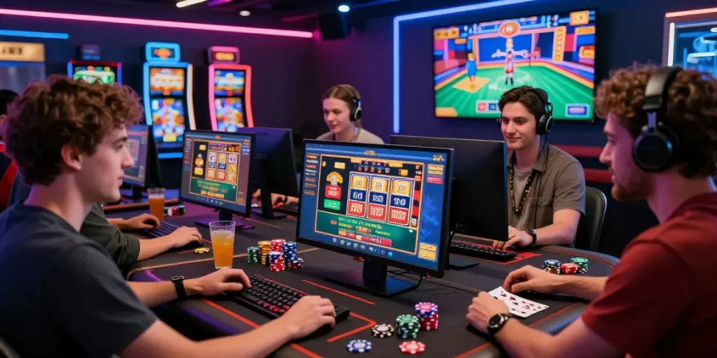 Engaging gaming experience on https://haywin.eu.com/ with friends enjoying casino games and vibrant atmosphere.