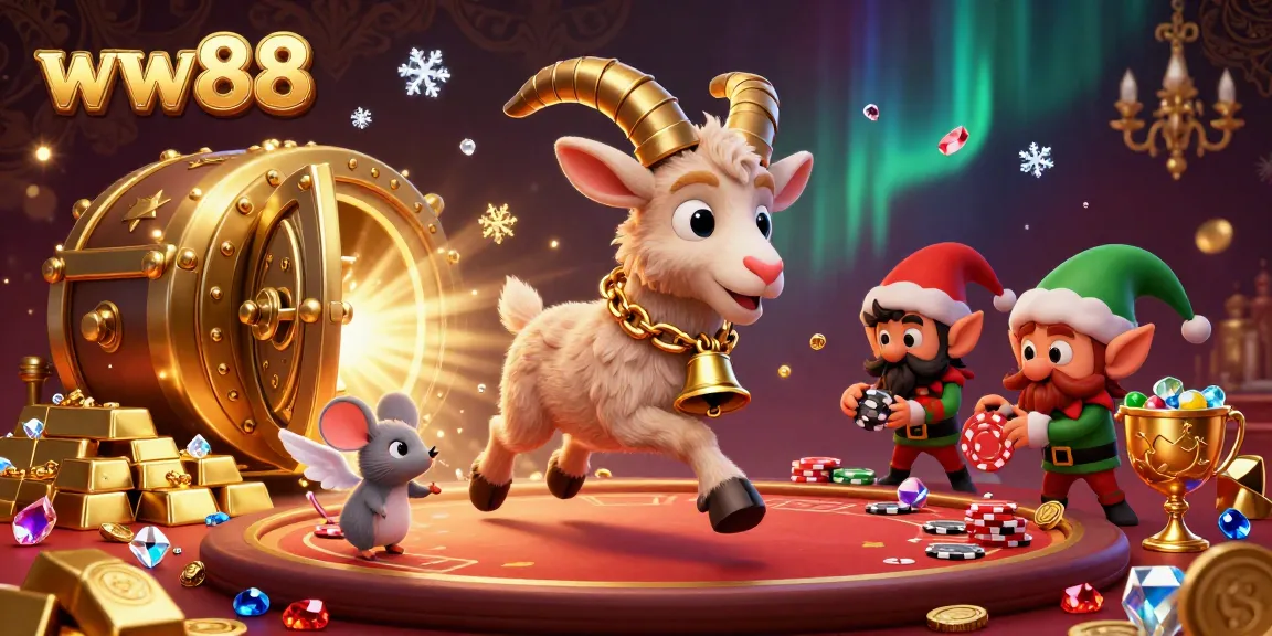 Experience the thrill of winning at ww88 with a festive casino scene featuring elves and treasures.