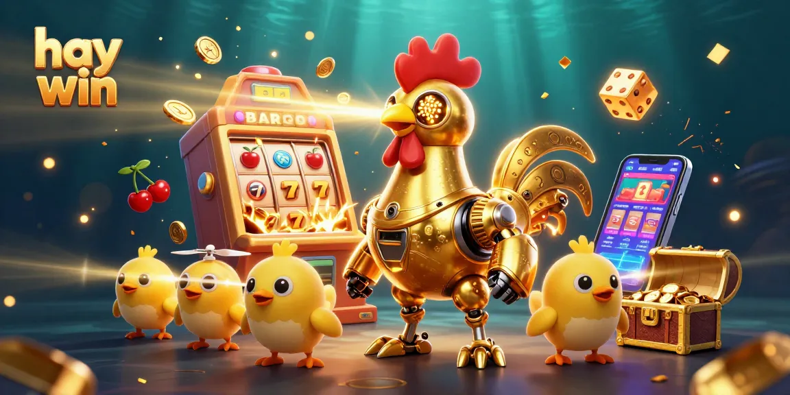 Engage with thrilling slots and jackpots at Hay Win, featuring vibrant casino elements and dynamic characters.