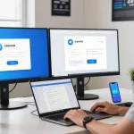Developer applying Telegram Chinese language pack in a modern workspace.