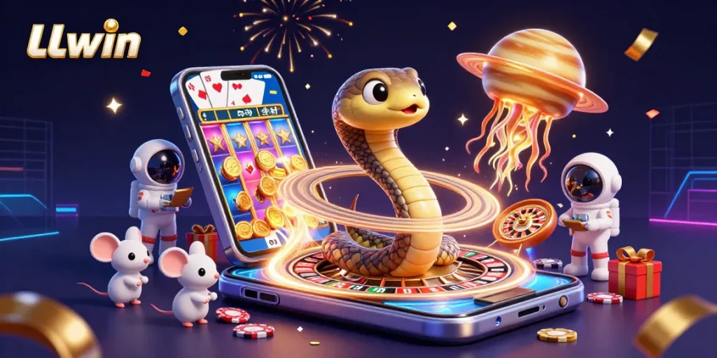 Experience thrilling gameplay at LLwin with astronaut mice placing bets on a giant roulette wheel.
