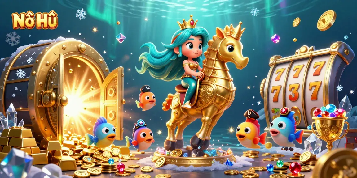 Nổ Hũ jackpot adventure featuring a mermaid and treasure in a vibrant casino scene