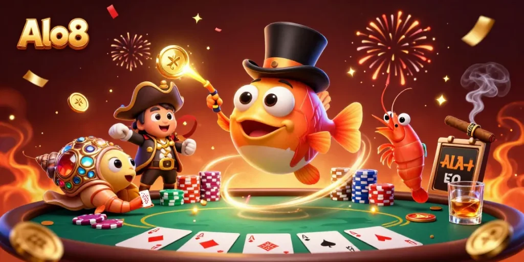 Engage with Alo8's exciting casino games featuring poker elements and dynamic characters.