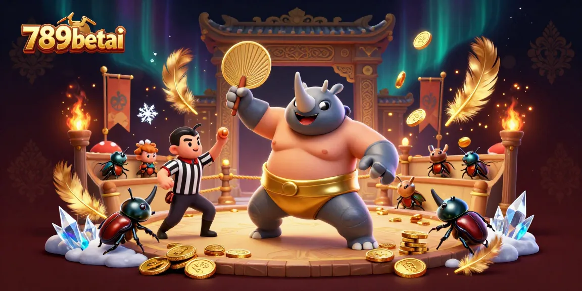 Bet big with 789betai as the rhinoceros beetle champion wins big in this illustrated casino scene.
