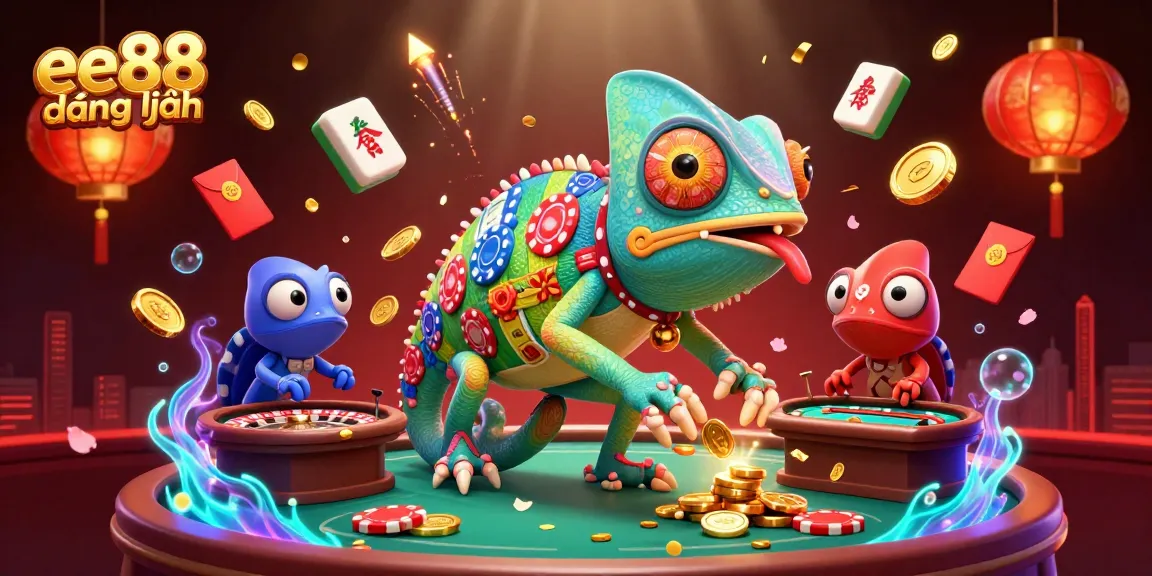 Experience ee88 đăng nhập with the vibrant chameleon casino owner snapping up golden coins amidst dynamic gaming elements.