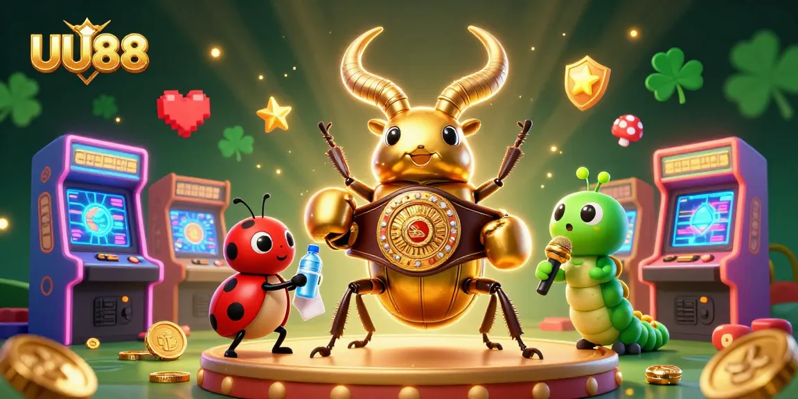 Experience thrilling gameplay with UU88 featuring a giant golden beetle in a boxing belt surrounded by dynamic casino elements
