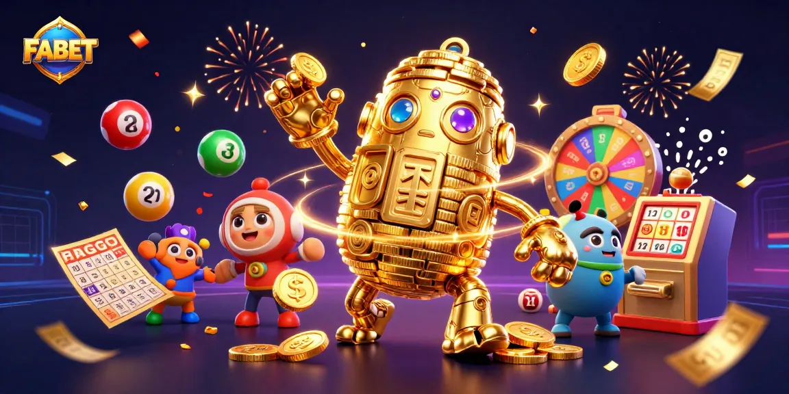 Experience FABET with a dynamic illustration of a golden golem in an exciting gambling scene.