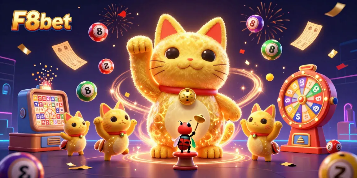 Engage with F8bet's vibrant gaming world featuring dynamic lottery scenes and rich celebrations.