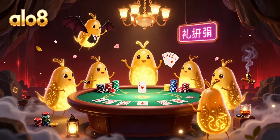 Experience the thrilling ambiance of alo8's vibrant online casino with lively characters lighting the scene.