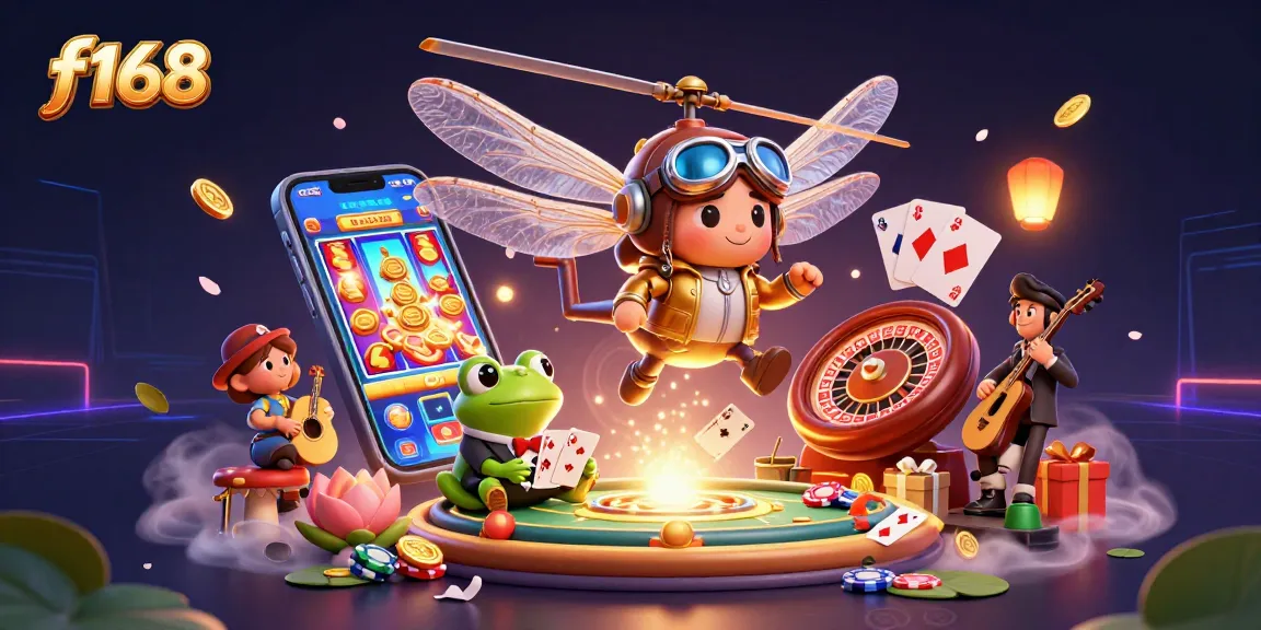 Experience thrilling gaming at f168 with a vibrant 3D casino scene featuring exciting casino elements.