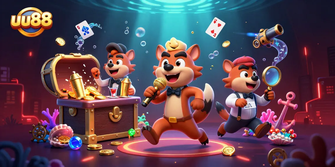 Experience fun at uu88 with hyena characters performing comedy in a vibrant casino setting.