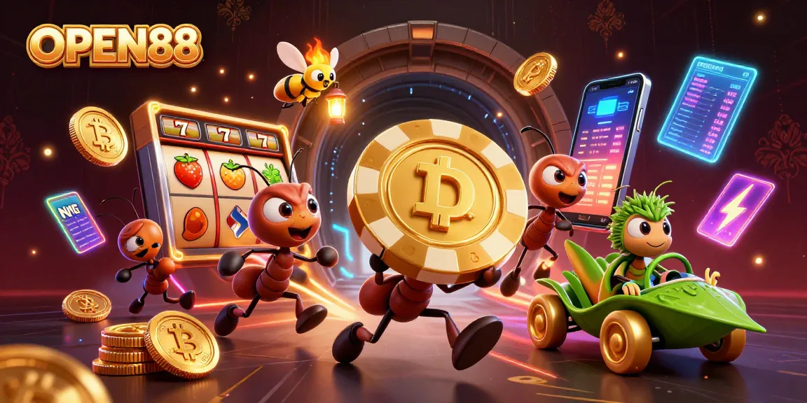 Experience the dynamic gaming scene at OPEN88 with ants on a heist, showcasing thrilling slots.