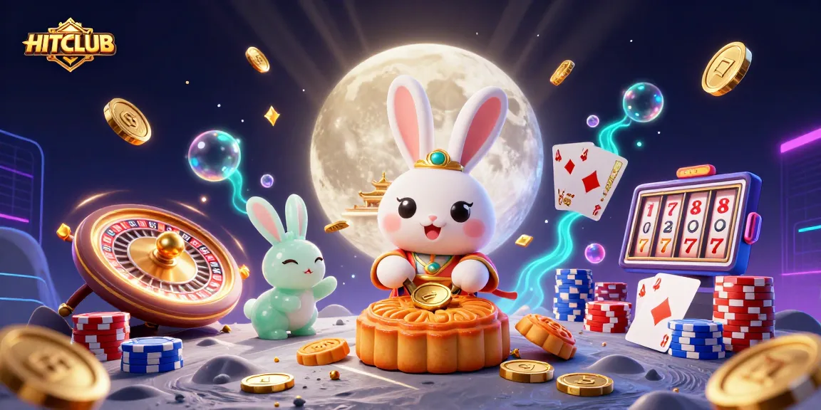 Win big with HITCLUB, featuring lively characters in a vibrant casino-themed illustration.
