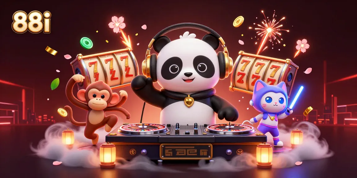 Experience the thrill of 88i gaming with vivid characters and vibrant casino elements in a dynamic scene.
