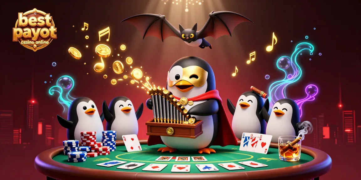 Experience the excitement at the best payout casino online with golden musical notes and poker action