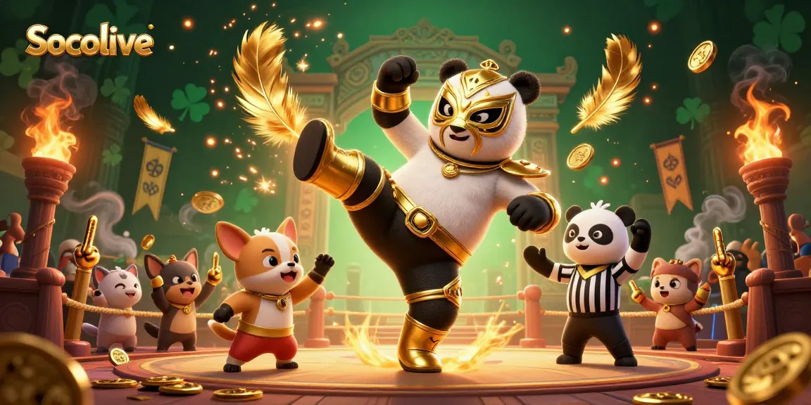 Socolive offers an electrifying experience with a vibrant wrestling panda in a dynamic betting arena.