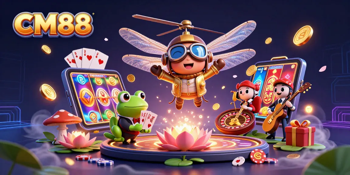 Experience CM88's thrilling casino atmosphere with vibrant 3D characters engaging in games.