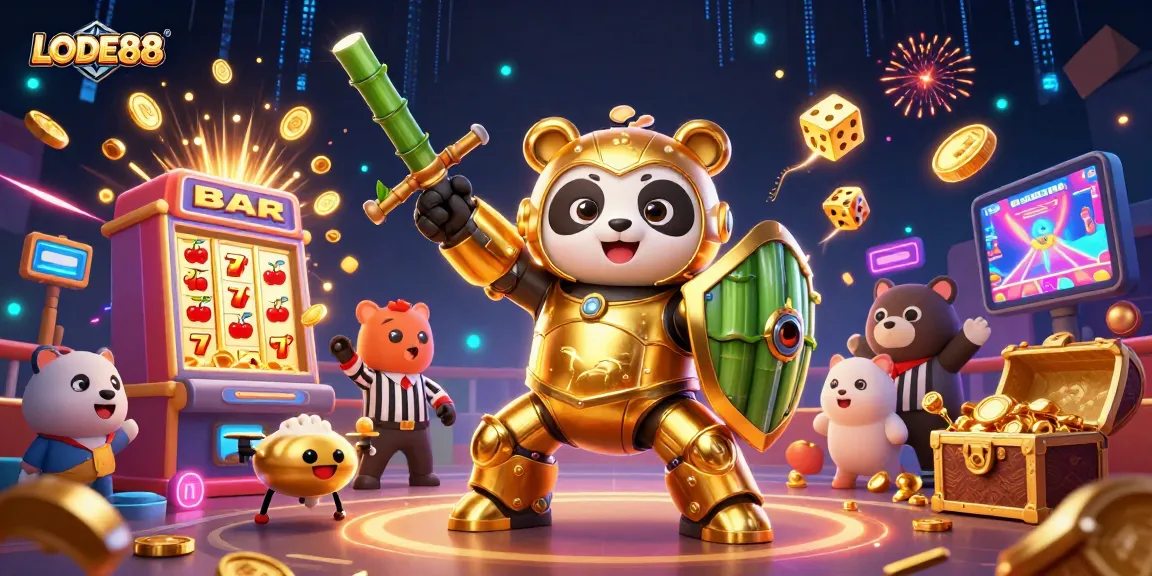 Experience the thrill of LODE88 with a dynamic 3D casino illustration showcasing action-packed gaming elements.