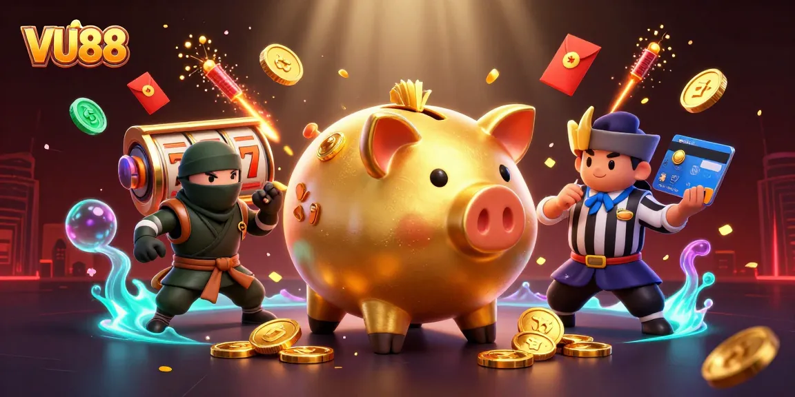 Spin and win at VU88's exciting golden casino game scene filled with vibrant slot elements.