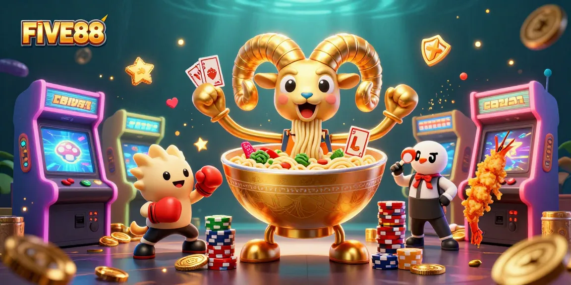 Engage in winning strategies at FIVE88 Casino featuring vibrant characters and dynamic gaming elements.