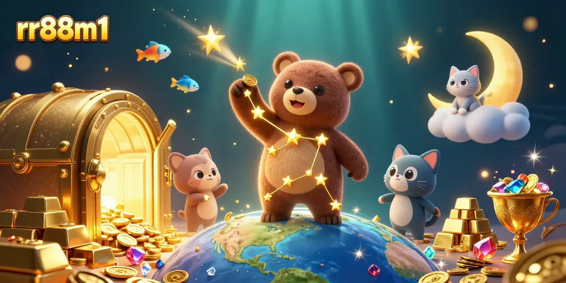 Experience thrilling gaming at rr88m1 surrounded by golden treasures and lively cosmic characters.