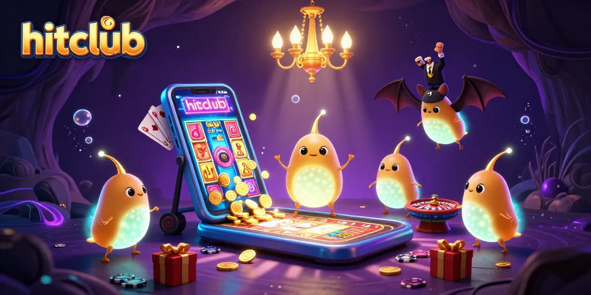 Play exciting casino games at hitclub, illuminated by glowing glowworms and vibrant slot graphics.