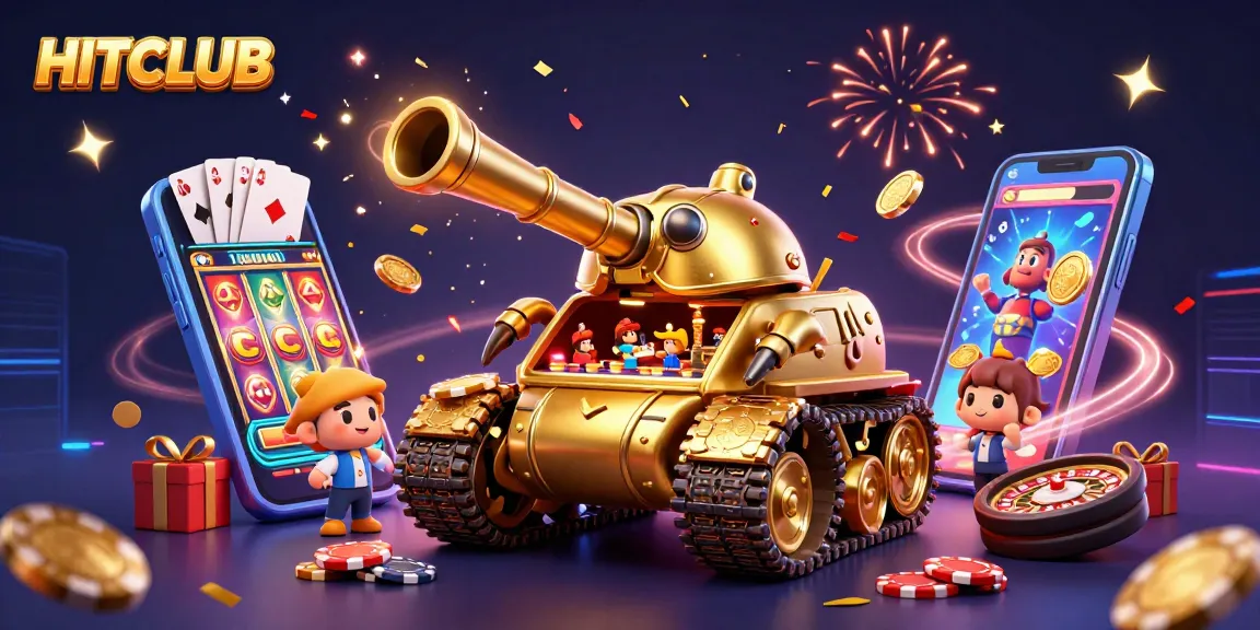 Spin to win with HITCLUB's vibrant 3D casino scene bursting with excitement and golden treasures.