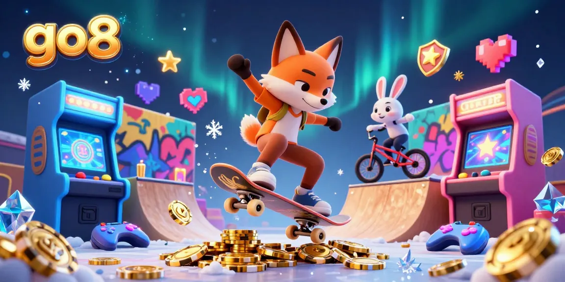 Experience exciting slots and games at go8's vibrant casino-themed illustration.