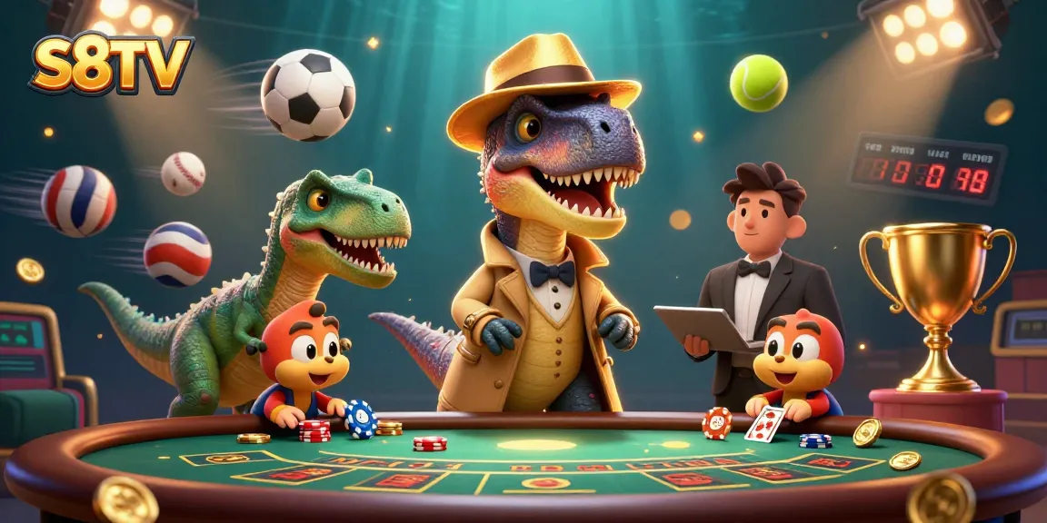 S8TV delivers thrilling sports betting action with cartoon dinosaur characters and vibrant gameplay elements.